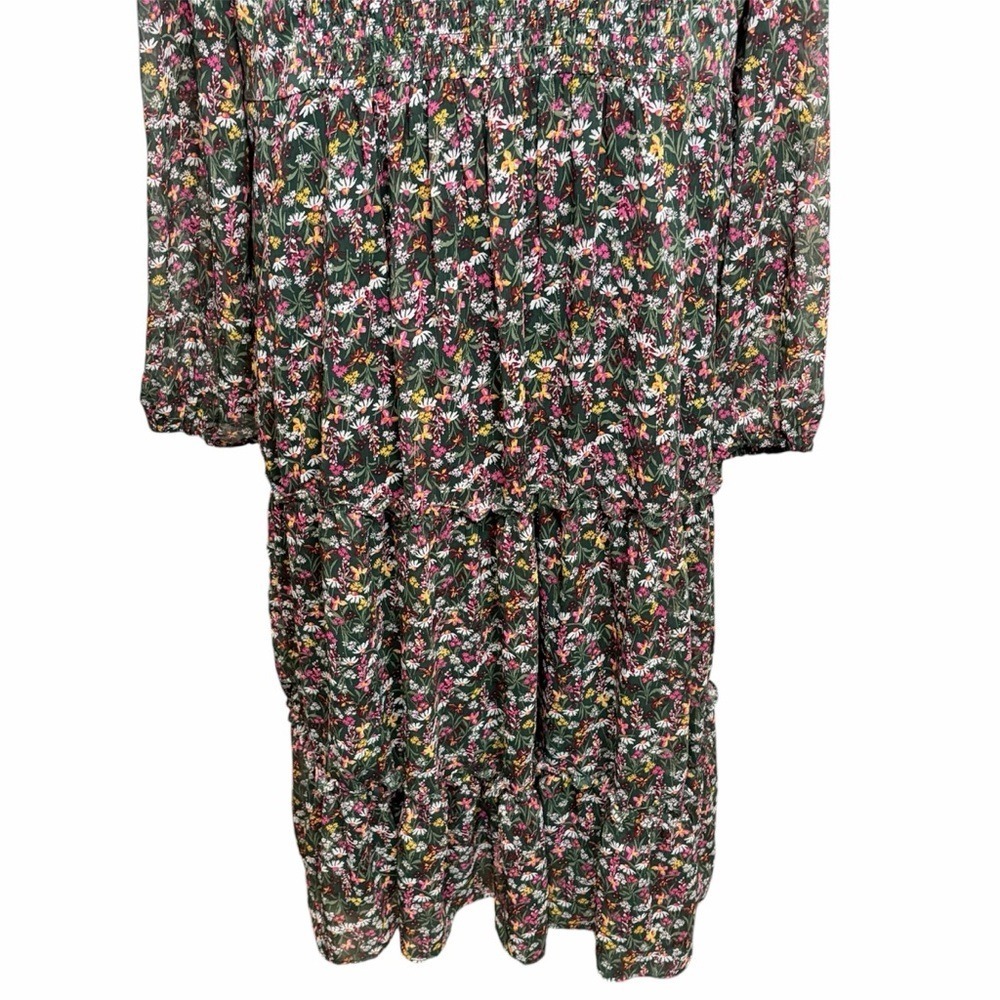 DRAPER JAMES RSVP Dark Green Chiffon Floral Smocked Long-Sleeve Midi Dress, XXL - Picture 5 of 12